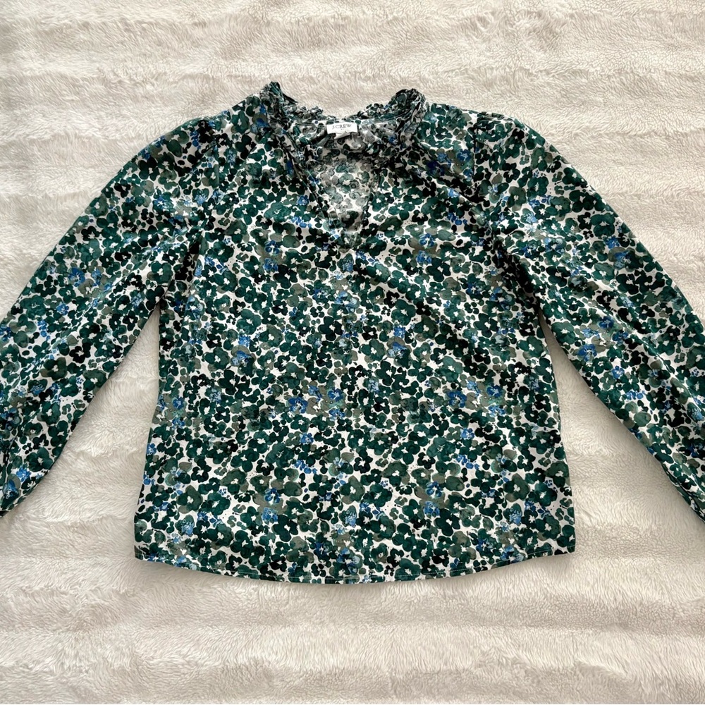 J. Crew Green and Blue Floral Blouse - EUC!